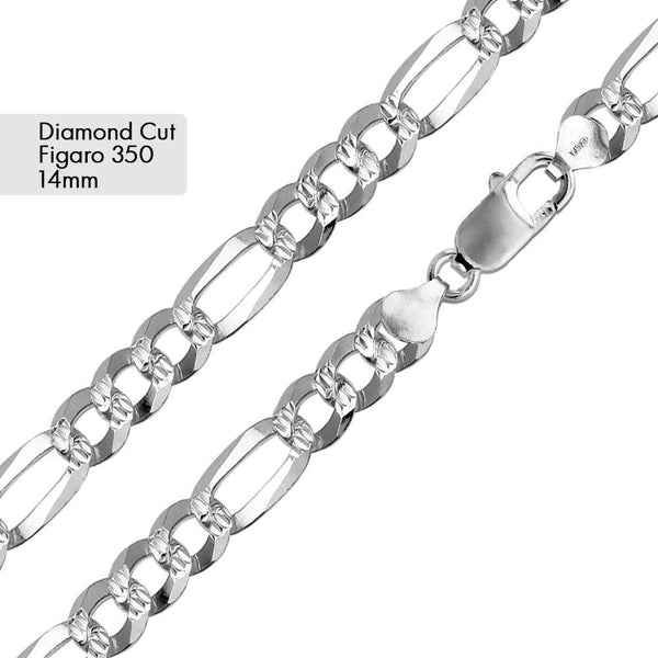 Diamond Cut Figaro 350 Bracelet 14mm - CH642B | Silver Palace Inc.