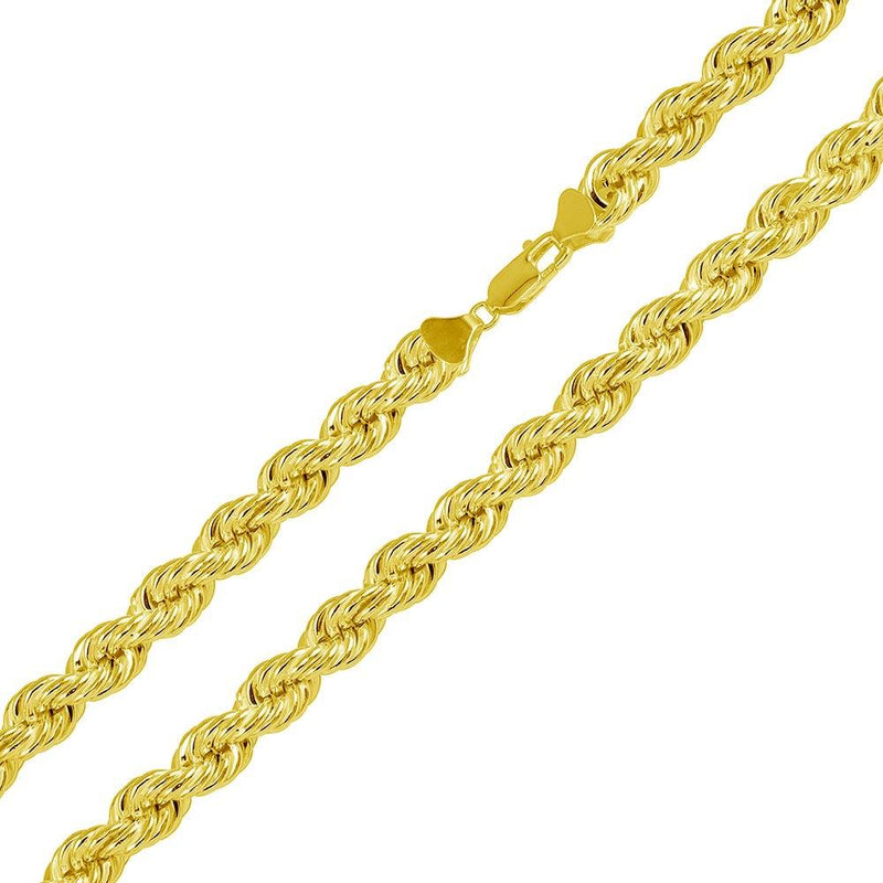 Silver 925 Gold Plated Hollow Rope Chains 6.5mm - CHHW112 GP | Silver Palace Inc.