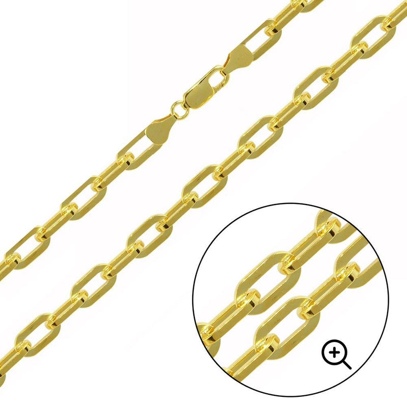 Silver 925 Gold Plated Wide Oval D Cut Link Paperclip Chain 5mm - CH949 GP | Silver Palace Inc.