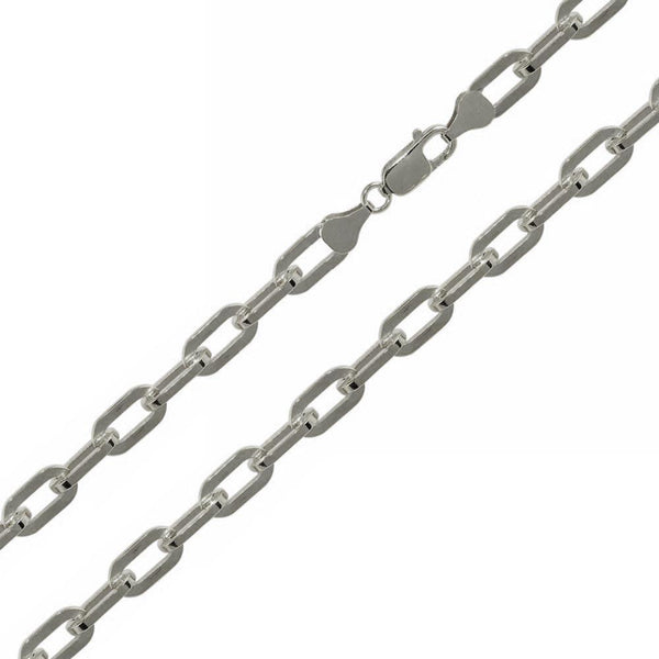 Rhodium Plated 925 Sterling Silver Wide Oval D Cut Link Paperclip Chain 5mm - CH949 RH | Silver Palace Inc.