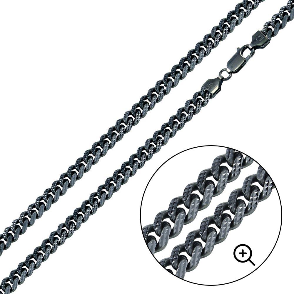 Silver 925 Miami Curb Platinlux Plated One Sided Pyramid Pave 200 7mm Chain - CH956 BLK | Silver Palace Inc.
#plating_black Rhdium