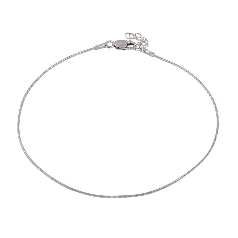 Silver 925 Rhodium Plated Snake Round 015 Anklet 0.8mm - CHA127RH | Silver Palace Inc.