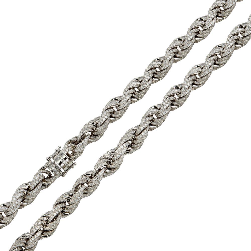 Silver 925 Rhodium Plated CZ Encrusted Rope Chains 9.7mm - CHCZ100 RH | Silver Palace Inc. #plating_rhodium