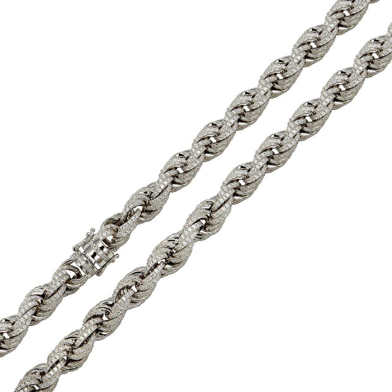 Silver 925 Rhodium Plated CZ Encrusted Rope Chains 9.7mm - CHCZ100 RH | Silver Palace Inc.