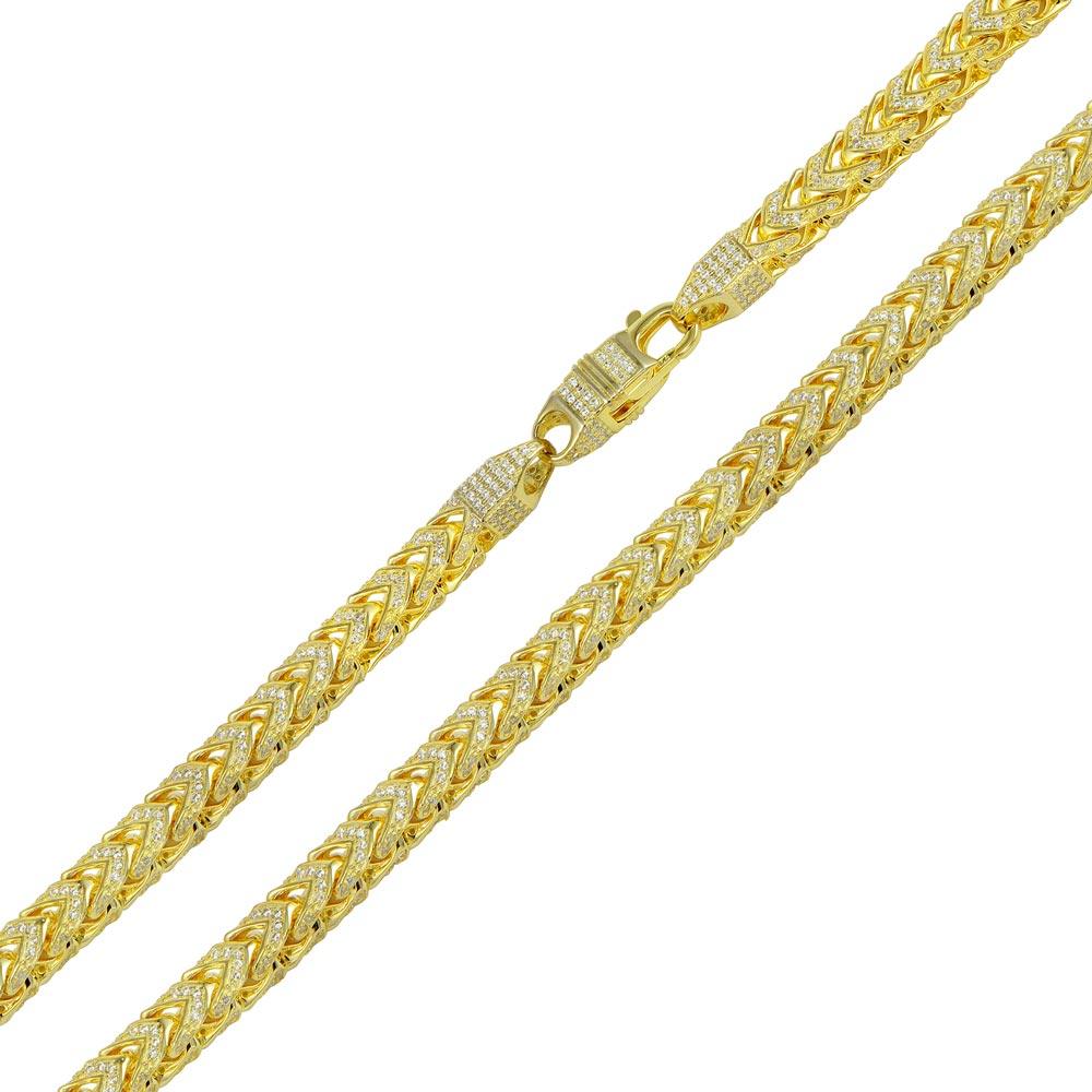 Silver 925 Gold Plated CZ Encrusted Franco Chains 5mm - CHCZ102 GP | Silver Palace Inc. #plating_gold
