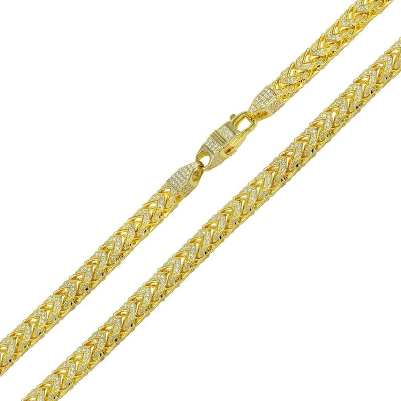 Silver 925 Gold Plated CZ Encrusted Franco Chains 5mm - CHCZ102 GP | Silver Palace Inc.