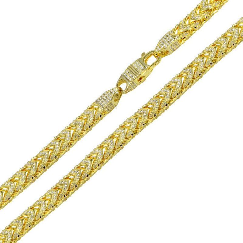 Silver 925 Gold Plated CZ Encrusted Franco Chains 7mm - CHCZ103 GP | Silver Palace Inc.
