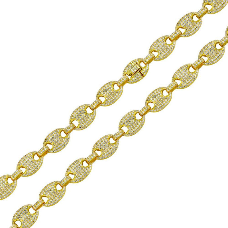 Silver 925 Gold Plated CZ Encrusted Oval Link Chains 11.8mm - CHCZ106 GP | Silver Palace Inc.