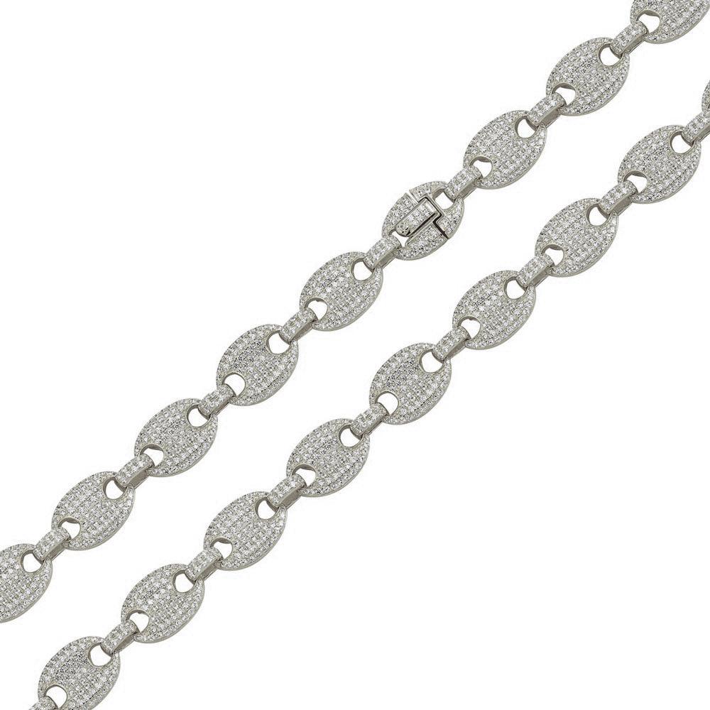 Silver 925 Rhodium Plated CZ Encrusted Oval Link Chains 11.8mm - CHCZ106 RH | Silver Palace Inc. #plating_rhodium