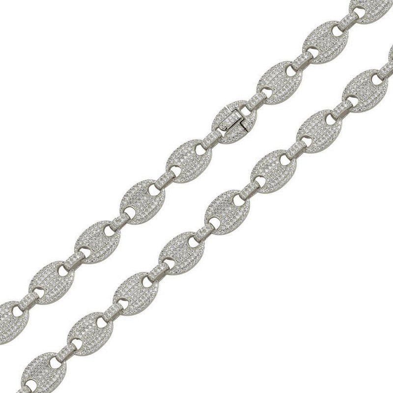 Silver 925 Rhodium Plated CZ Encrusted Oval Link Chains 11.8mm - CHCZ106 RH | Silver Palace Inc.