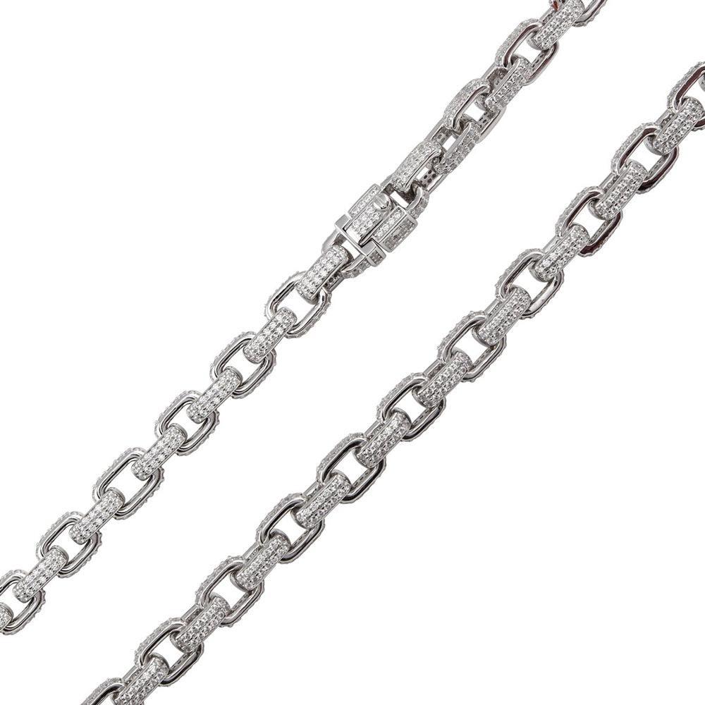Silver 925 Rhodium Plated CZ Encrusted Micro Pave Link Chains