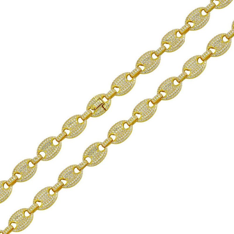 Silver 925 Gold Plated CZ Encrusted Oval Link Chains 10.5mm - CHCZ114 GP | Silver Palace Inc.