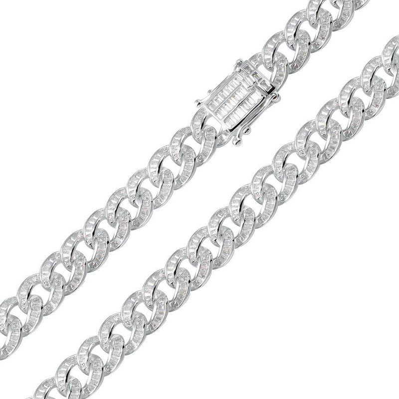 Silver 925 Rhodium Plated Baguette CZ Encrusted Curb Chains 10.9mm - CHCZ116 RH | Silver Palace Inc.