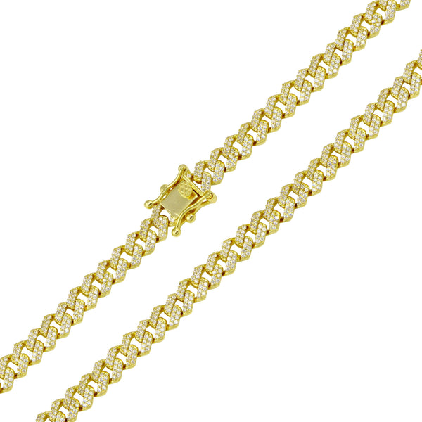 Silver 925 Gold Plated CZ Encrusted Curb Chains 7.2mm - CHCZ117 GP | Silver Palace Inc.
