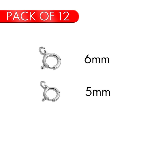 Rhodium Plated 925 Sterling Silver Round Spring Clasp - CLASP01RH (PK of 12) | Silver Palace Inc.