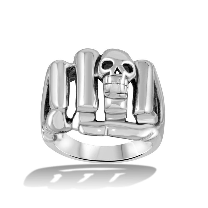 Silver 925 High Polished Skull Fist Ring - CR00715 | Silver Palace Inc.