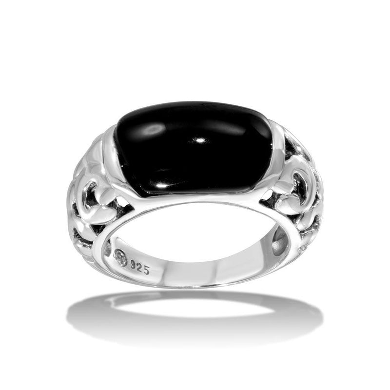 Silver 925 High Polished Black Stone Ring - CR00719 | Silver Palace Inc.