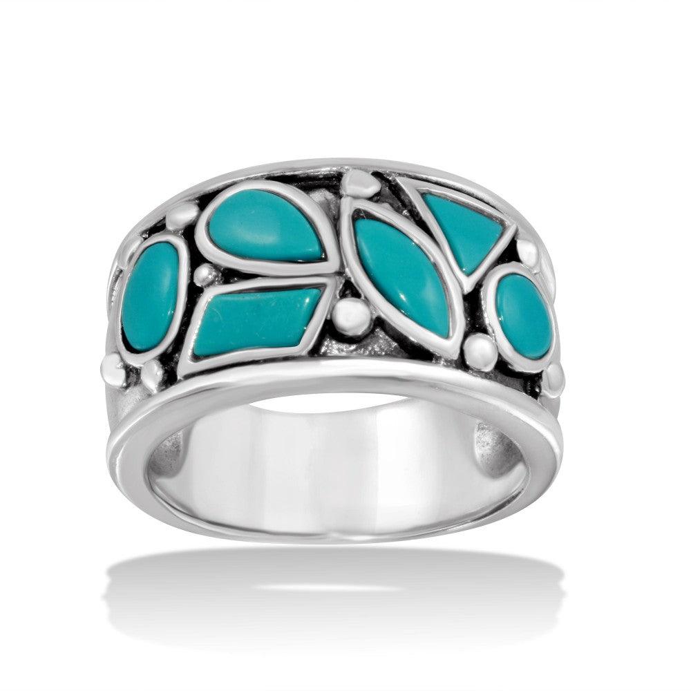 Silver 925 High Polished Turquoise Stones Ring - CR00726 | Silver Palace Inc.