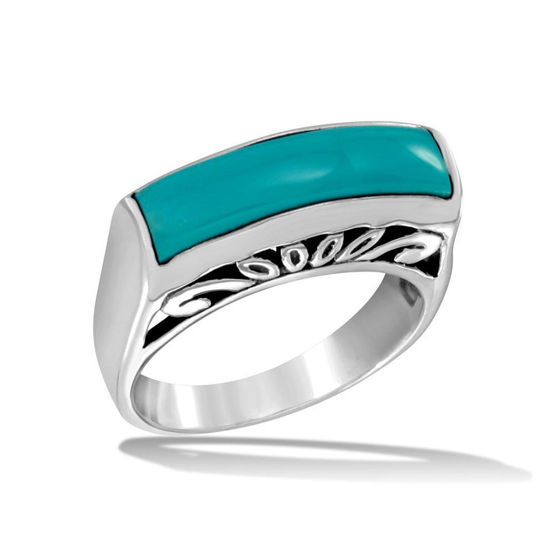 Silver 925 High Polished Rectangular Turquoise Stone Ring - CR00727 | Silver Palace Inc.