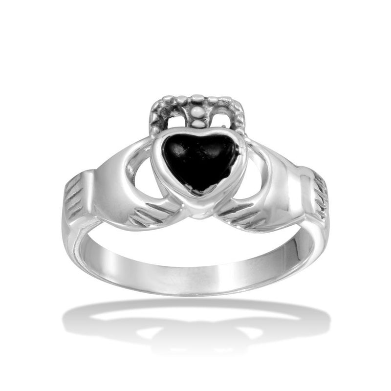 Silver 925 High Polished Claddagh Ring with Black Heart - CR00734BLK | Silver Palace Inc.