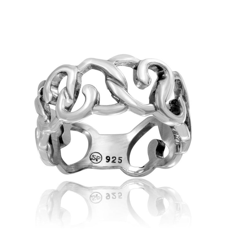 Silver 925 High Polished Linked Hearts Ring - CR00735 | Silver Palace Inc.