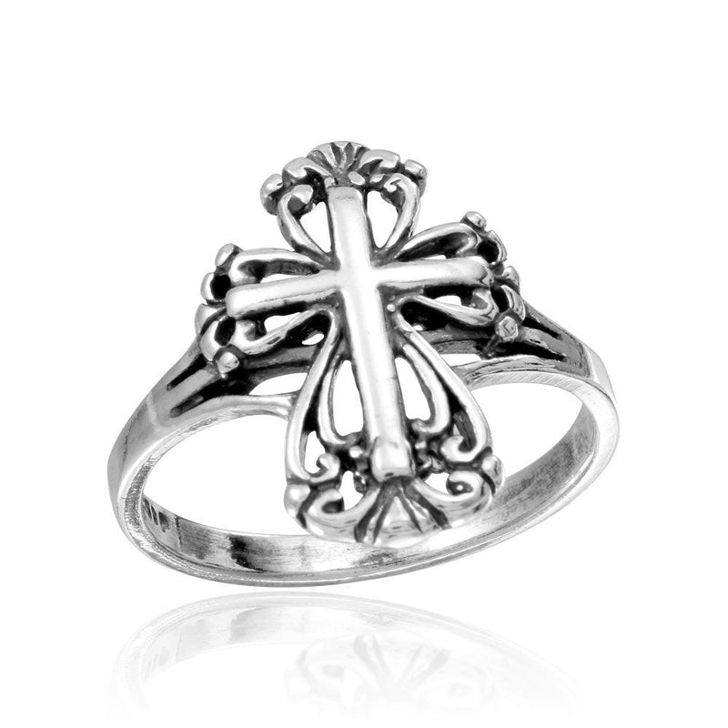 Silver 925 Rhodium Plated Cross Ring - CR00740 | Silver Palace Inc.