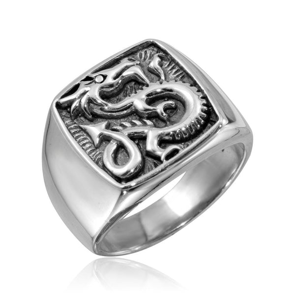 Silver 925 High Polished Square Dragon Ring - CR00797 | Silver Palace Inc.