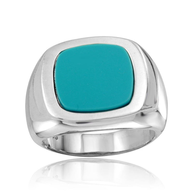 Silver 925 High Polished Square Dome Ring with Flat Turquoise Stone - CR00802 | Silver Palace Inc.