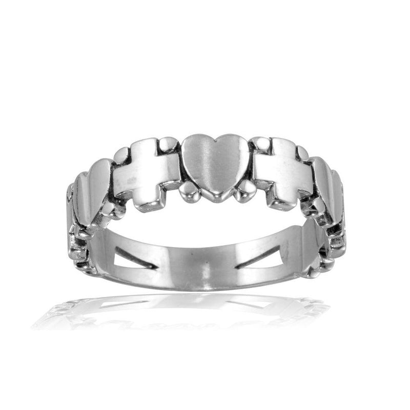 Silver 925 High Polished Cross and Heart Ring - CR00815 | Silver Palace Inc.