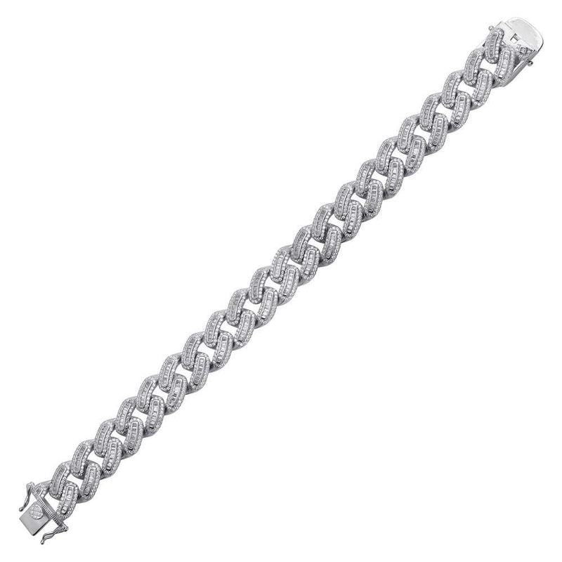 Rhodium Plated 925 Sterling Silver Baguette CZ Round Curb Bracelet  - CSLB00003 | Silver Palace Inc.