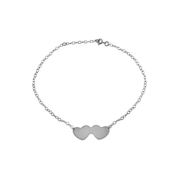 Silver 925 Rhodium Plated Double Heart Anklets - DIA00002RH | Silver Palace Inc.