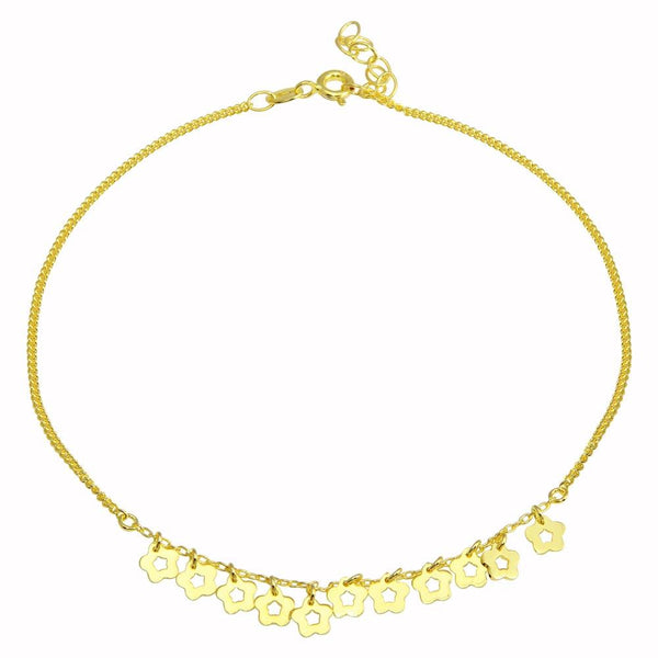Silver 925 Gold Plated Dangling Flower Anklets - DIA00003GP | Silver Palace Inc.