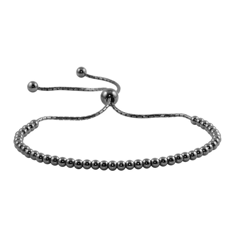 Silver 925 Black Rhodium Plated Beaded Lariat Bracelet - DIB00015RT | Silver Palace Inc.