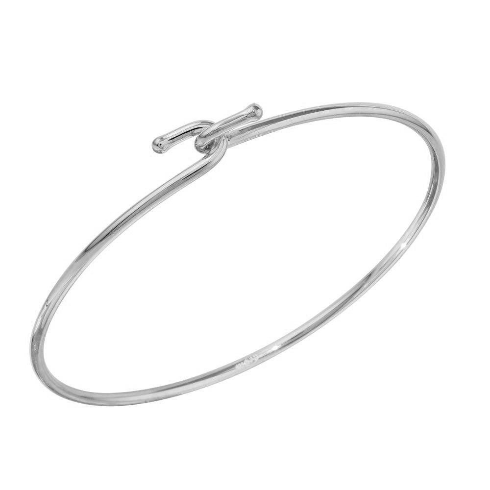 Silver 925 Rhodium Plated Hook Bangle - DIB00004RH | Silver Palace