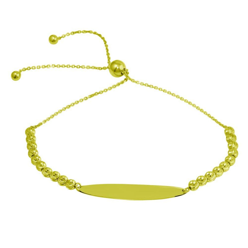 Silver 925 Gold Plated Beaded Engravable ID Lariat Bracelet - DIB00056GP | Silver Palace Inc.