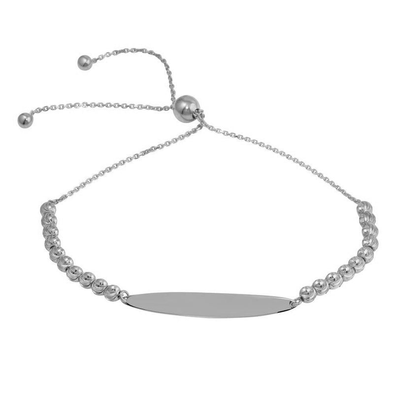 Silver 925 Rhodium Plated Beaded Engravable ID Lariat Bracelet - DIB00056RH | Silver Palace Inc.