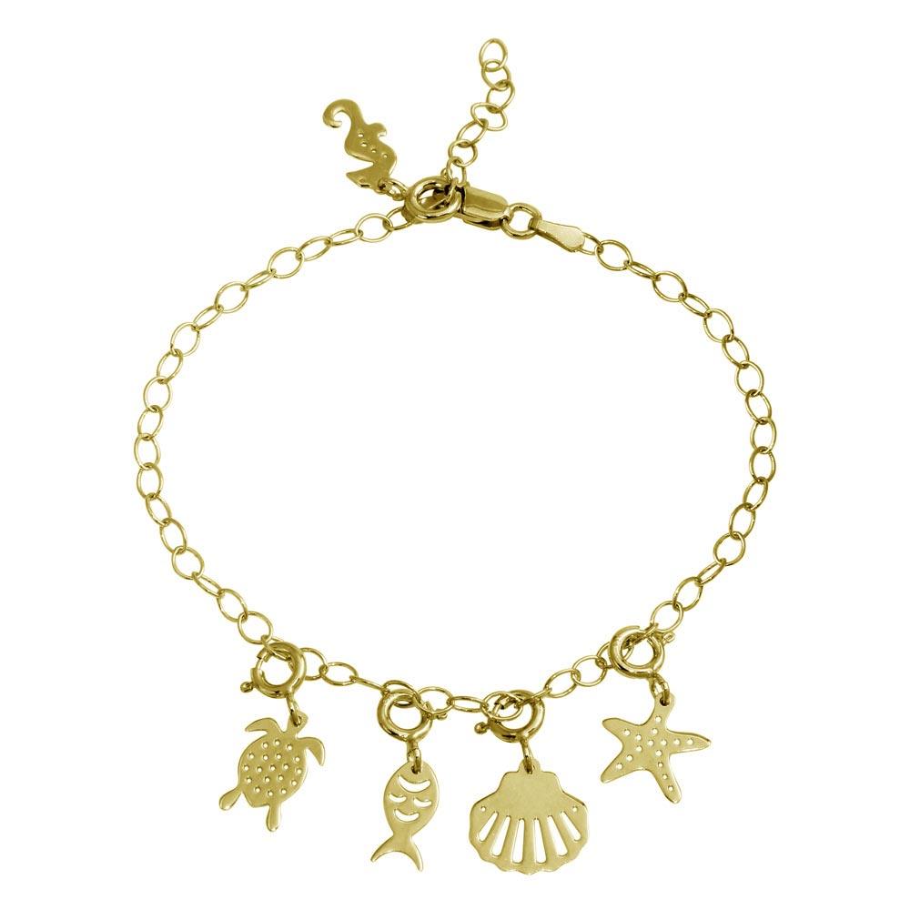 Silver 925 Gold Plated Aquatic Charms Bracelet - DIB00057GP | Silver Palace Inc.