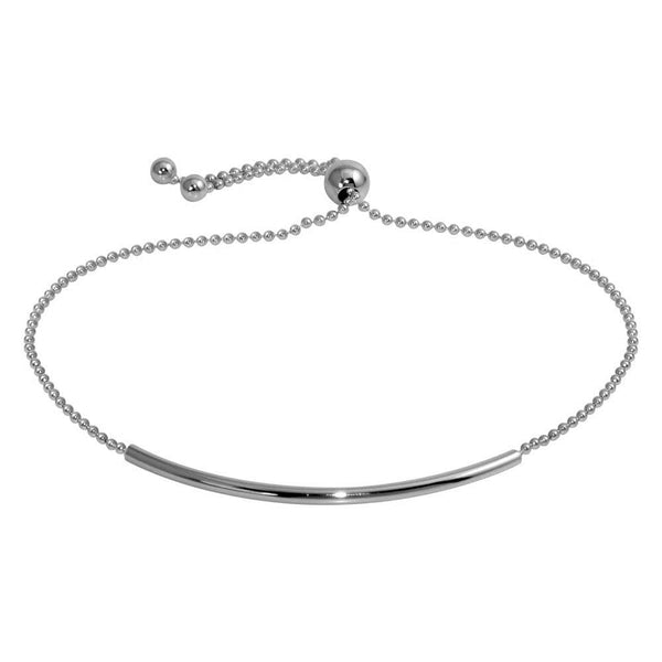 Silver 925 Rhodium Plated Tube Bead Bracelet - DIB00058RH | Silver Palace Inc.