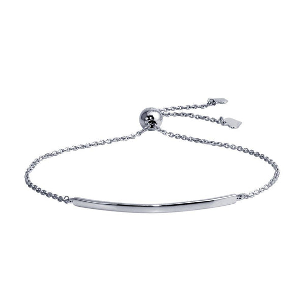 Silver 925 Rhodium Plated Curved Bar Lariat Bracelet - DIB00059RH | Silver Palace Inc.