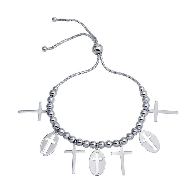 Silver 925 Rhodium Plated Cross Charms Lariat Bracelet - DIB00061RH | Silver Palace Inc.