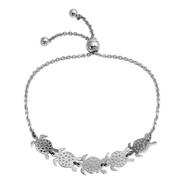 Silver 925 Rhodium Plated Turtles Lariat Bracelet - DIB00062RH | Silver Palace Inc.