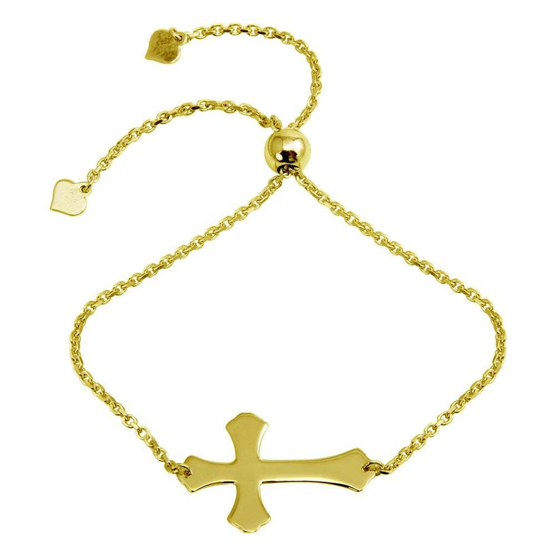 Silver 925 Gold Plated Lariat Side Way Cross Bracelet - DIB00063GP | Silver Palace Inc.
