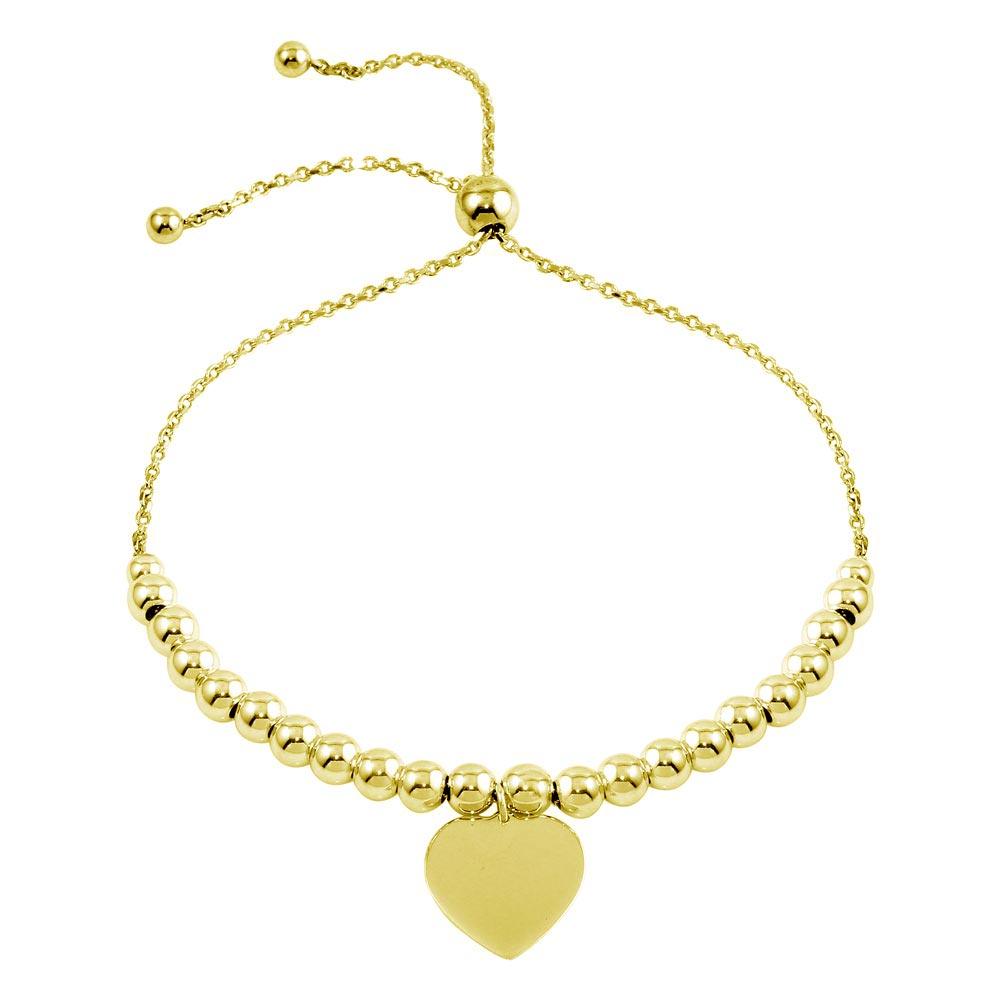 Silver 925 Gold Plated Beaded Engravable Heart Lariat Bracelet - DIB00064GP | Silver Palace Inc.