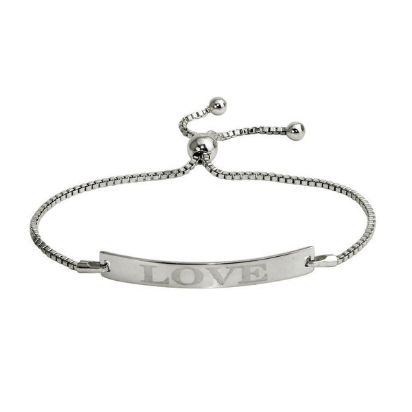 Silver 925 Rhodium Plated Love Bar Lariat Bracelet - DIB00065RH | Silver Palace Inc.