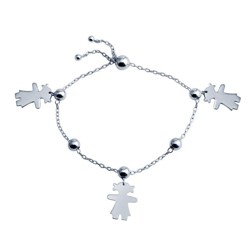 Silver 925 Rhodium Plated Girl Charm Lariat Bracelet - DIB00067RH | Silver Palace Inc.