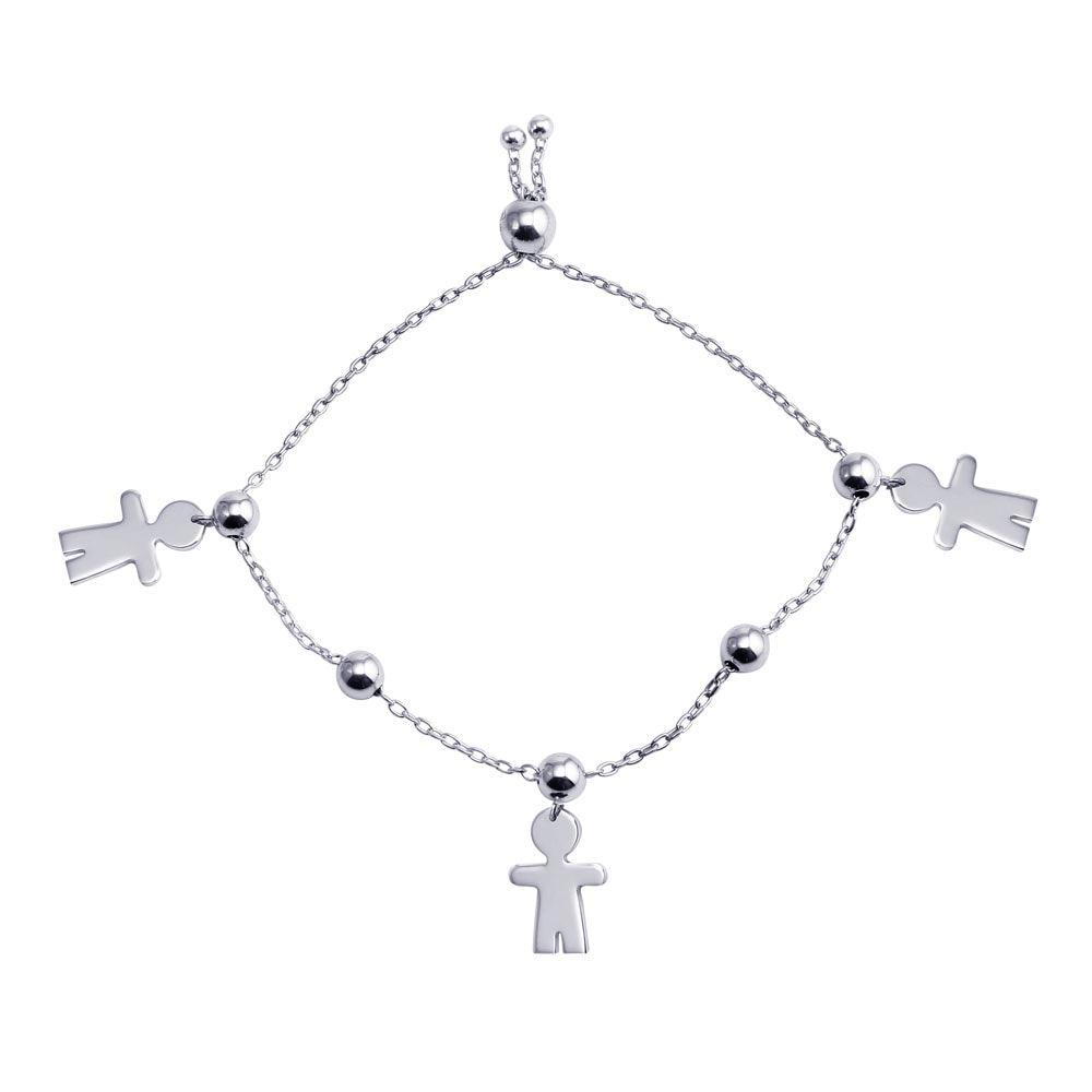 Silver 925 Rhodium Plated Boy Charm Lariat Bracelet - DIB00068RH | Silver Palace Inc.