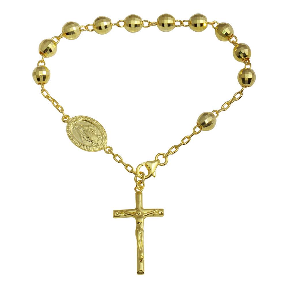 Silver 925 Gold Plated Diamond Cut Rosary Bracelet - DIB00069GP | Silver Palace Inc.