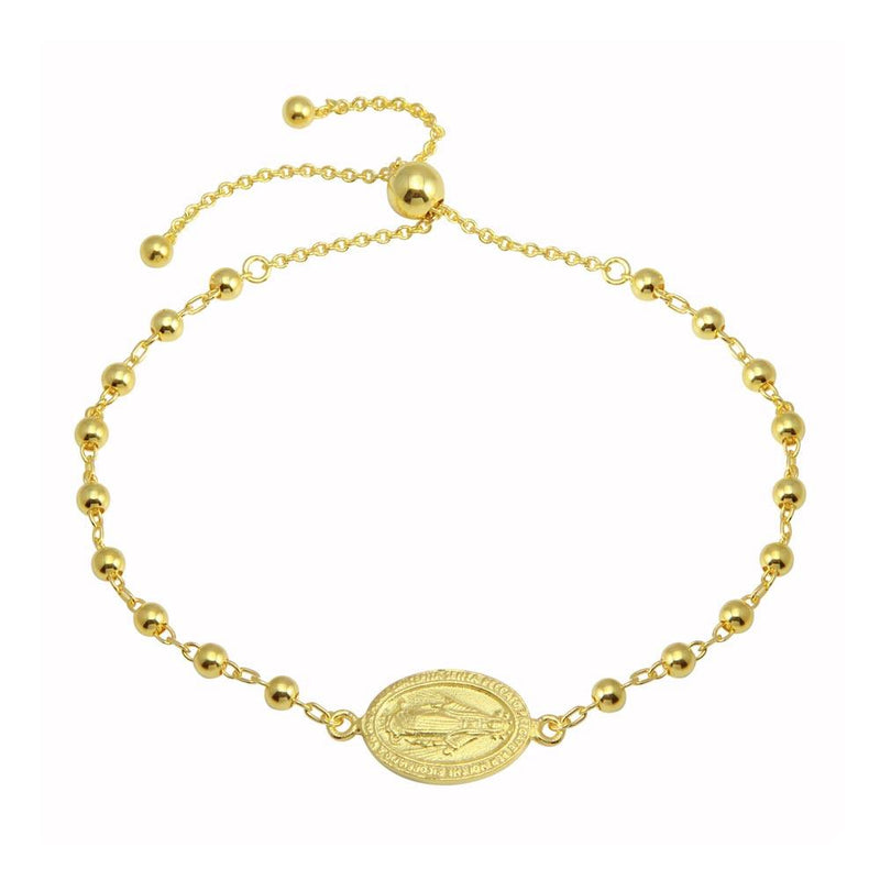 Silver 925 Gold Plated Medallion Charm Beaded Bracelets - DIB00080GP | Silver Palace Inc.