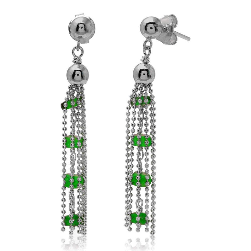 Silver 925 Rhodium Plated Dropped Bead Chain and Green Bead Earrings - DIE00004RH-EM | Silver Palace Inc.