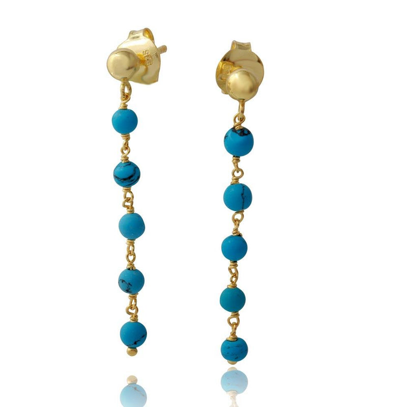 Silver 925 Gold Plated Dangling Earrings with 5 Turquoise Beads - DIE00006GP-TQ | Silver Palace Inc.